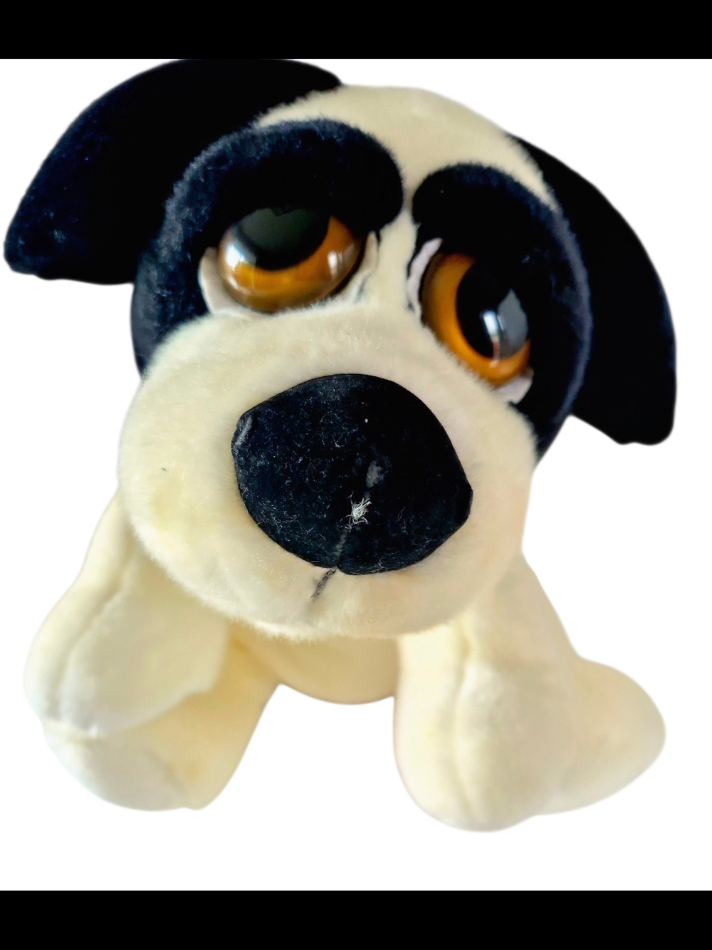 RUSS BERRIE Marshmallow Puppy Dog Plush Black White Spotted Stuffed Toy 14"